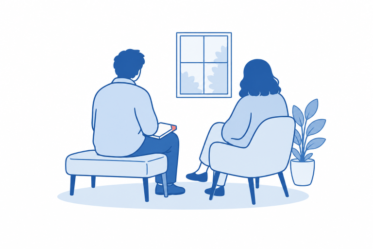 Участник с закрытым блокнотом слушает собеседника